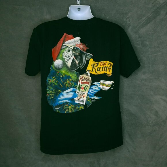Lower Latitudes Mens T-Shirt Black Large Parrot Got Rum Graphic Christmas Design - Picture 5 of 7